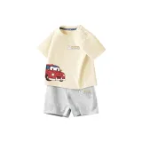 [100% Cotton T-Shirt + Shorts Clothing Sets] Абрикос + Светло-Серый