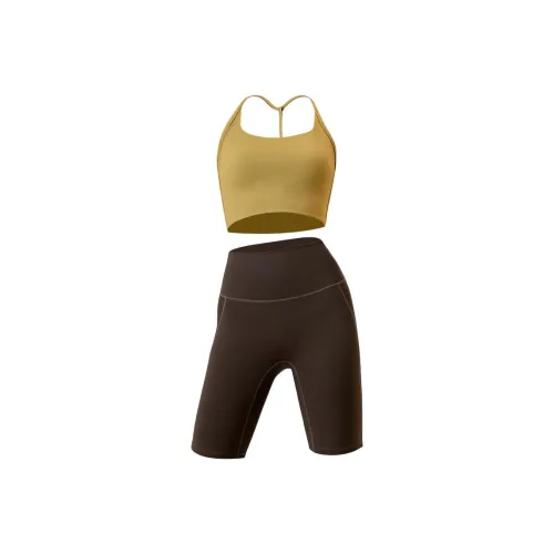 Meesu Фитнес Комплект Женский Тундра Зеленый + Мокка Мусс Двухкомпонентный Комплект [Интегрированная Чашка]