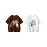 [100% cotton, дружественный к коже] Большой размер M / Кофейный + Граффити текст / Белый