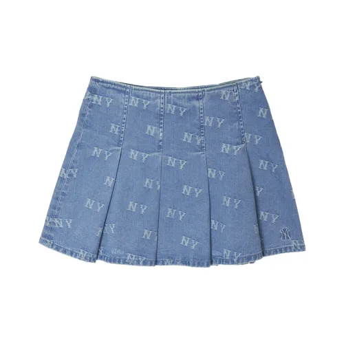 Mlb Base Logo New York Yankees Old Flower Джинсовые короткие юбки Женские Светло-синий