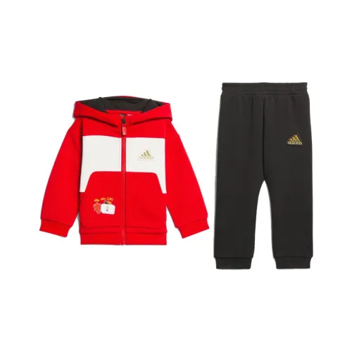 Adidas Year of the Dragon CNY Series Набор Светло-алый/Нефритовый белый Топ + Черные брюки Детские Комбинезоны / Ползунки