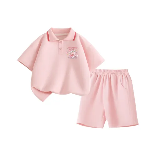 BOBDOG Персиково-Клубничный Боба K Пудра + Однотонные Пудровые Брюки Kids Повседневная Спортивная Одежда