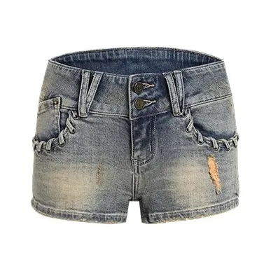 REDOLENCE Джинсовые шорты Женские вымытый деним синий
