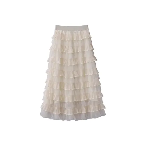 ARIADNAW STUDIO Повседневный Длинный Юбка Женские Абрикос