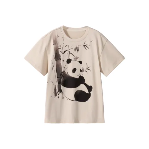 Панда x XIAOCHONG LIANMINGKUAN T-рубашка Светлый хаки Для детей Возраст 3-7 лет