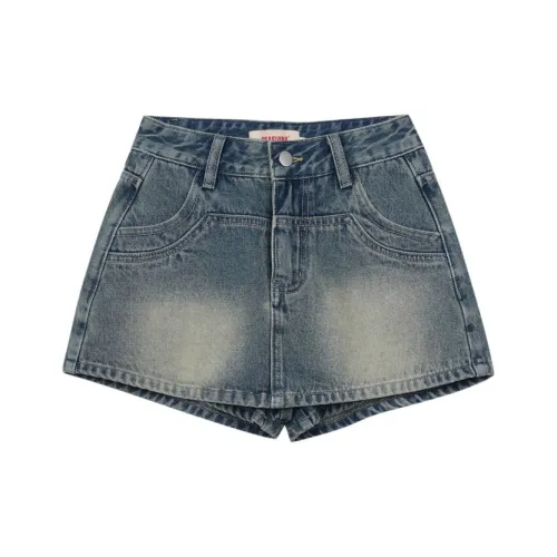 PEASLUNA Джинсовые шорты Женские Выстиранный Синий