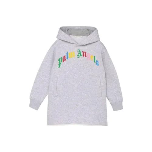 PALM ANGELS Детская одежда С капюшоном Длинный рукав Прямой крой Пуловер Длина MID Платье Детский Серый