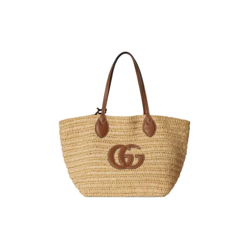 GUCCI Raffia Tote Bag Shopping Bag Shoulder Bag Medium Women's Beige
