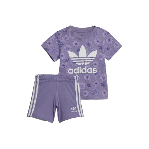 Adidas Originals Цветочный Tee и Shorts Комплект для малышей и детей дошкольного возраста Костюм Малыш Фиолетовый