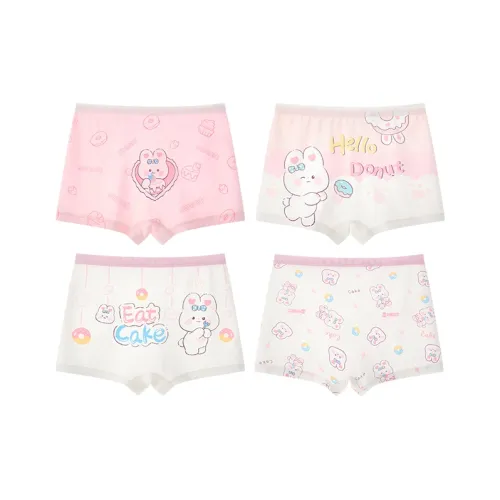 Хлопок 4 шт [Розовый + Белый + Фиолетовый + Белый] Детские трусы