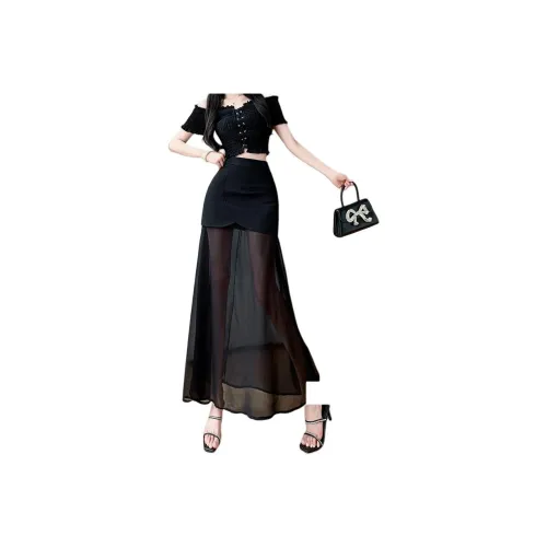 MORii Повседневный Длинный Юбка Женская Черная