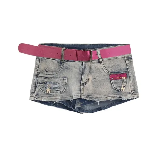 FOCOS STUDIO Джинсовые короткие юбки Женские Ностальгический синий Включает ремень