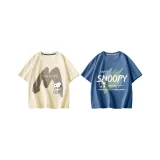 [100% cotton, дружественный к коже] Большой размер M / Абрикос + Граффити текст / Синий