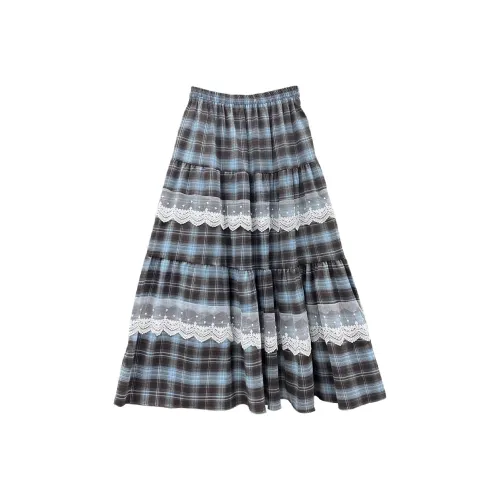 DATOUXIAYUBUCHOU Повседневный длинный юбка женский синий клетка