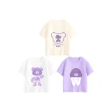 [100% хлопковая футболка] Клетка Nubi + Фиолетовая шляпа Nubi + Фиолетовый медведь Belle