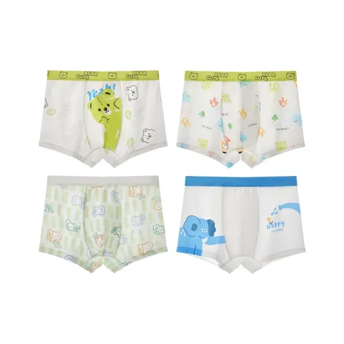 Хлопок 4 шт [Белый + Светло-зеленый + Светло-синий + Белый] Детские трусы
