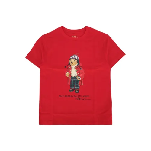 Polo Ralph Lauren Детская одежда Медведь Узор Круглый вырез Короткий рукав Красный Детский