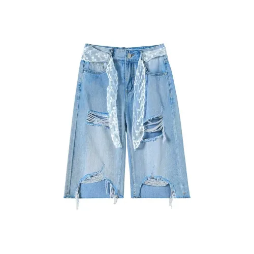 FAWENXIANGZI Джинсовые шорты Женские Светло-синие