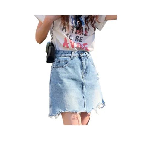 NANING9 Джинсовые короткие юбки Женские Синие