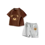 [100% cotton футболка + шорты комплект одежды] Темно-коричневый + серый