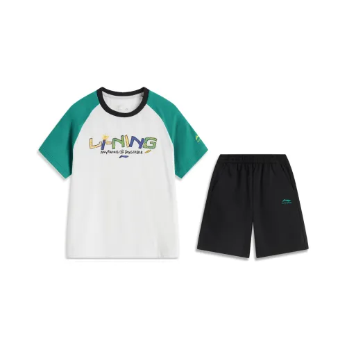 LINING YOUNG Sportlife T-Рубашка SS25 Стандартный Белый Черный Дети Возраст 3-7 Лет