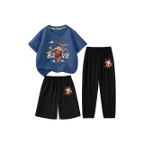 [Tibi Ne Zha 100% хлопковая футболка + шорты + брюки с защитой от комаров] Синий + Черный + Черный