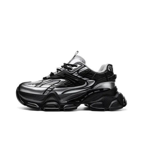 JEEP SPIRIT Black Myth Дышащий Отводящий влагу Легкий Низкий Топ Толстая подошва Кроссовки Мужские Черные Серебряные