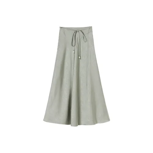 XIANGYING Повседневная длинная юбка женская светло-зеленая