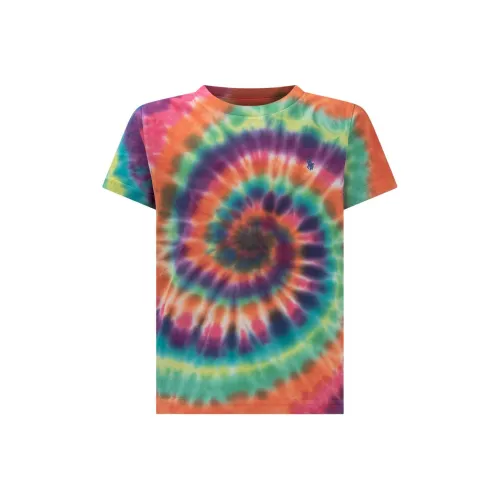 Polo Ralph Lauren Детская одежда Логотип бренда Tie Dye Круглый вырез Пуловер Короткий рукав Красный Детский