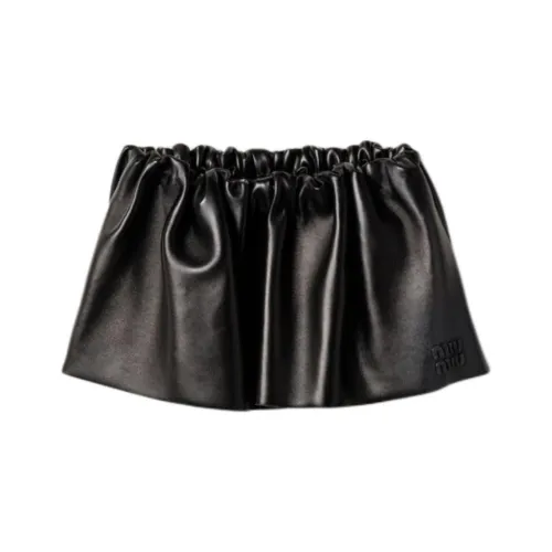 MIU MIU SS25 Летняя коллекция Plongé Кожаная короткая юбка Женская Черная