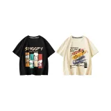 [100% хлопок, безопасный для кожи] Непрерывный выстрел Снупи/Черный + Граффити Снупи/Абрикос