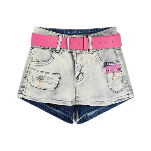 YAUH Джинсовые короткие юбки Женские Синий С ремнем