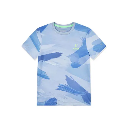 QIAODAN T-рубашка SS25 Breeze Blue С принтом по всей поверхности Подростки