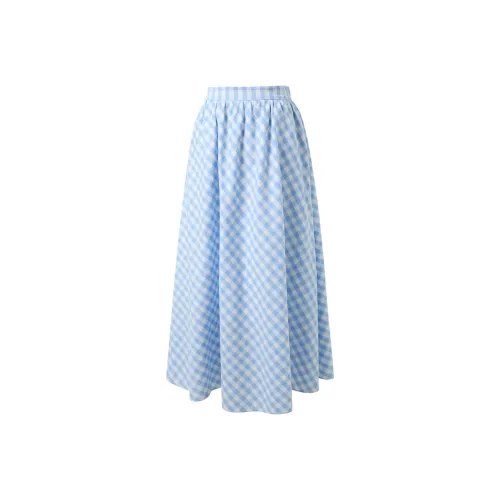 3COLOUR Повседневный Длинный Юбка Женская Небесно-Синяя Клетка