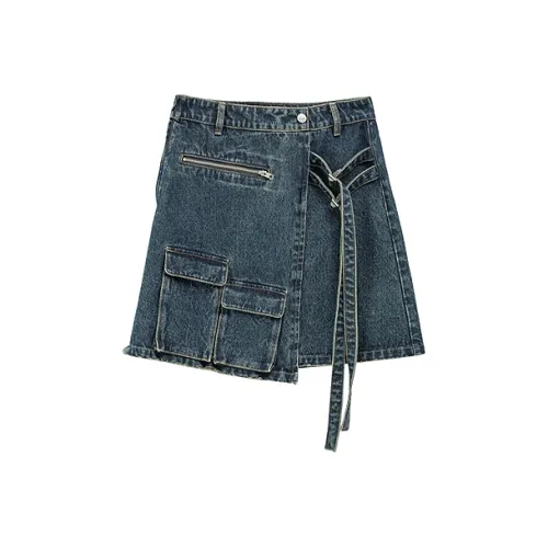 NO ONE ELSE Джинсовые короткие юбки Женские Темно-синий
