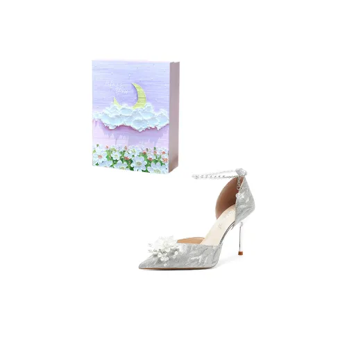 ROBINHOOD Фиолетовая луна Галактический Коробка Узкий каблук Высокие каблуки Женские Серебряный