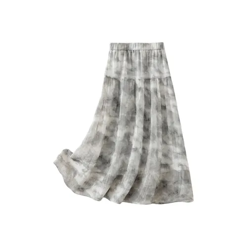 IHIMI Повседневный Длинный Юбка Женская Ink Серый