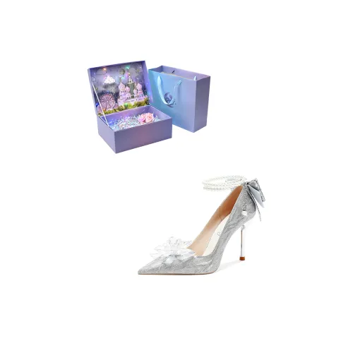 ROBINHOOD Замок Эксклюзив 3D Коробка Узкий каблук Высокие каблуки Женские Серебристый