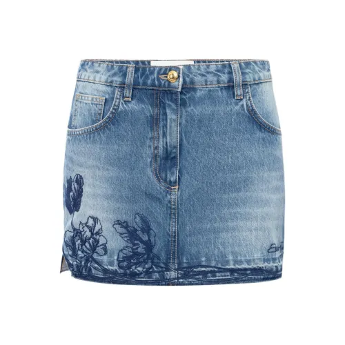 Elisabetta Franchi Джинсовые короткие юбки Женские Светло-синие