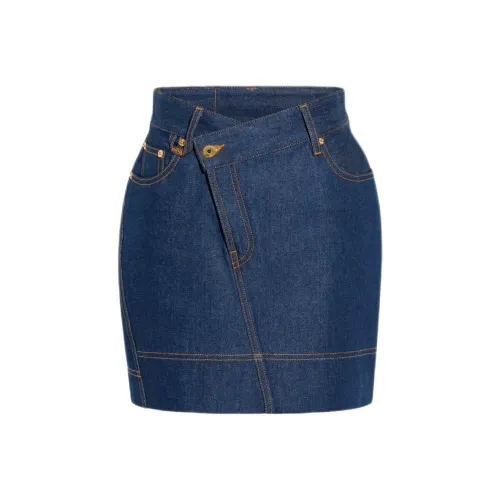 Jacquemus FW24 Асимметричная Мини Юбка из Джинсовых Шортов Женская Темно-Синий TABAC Морской Синий TABAC