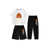 [100% хлопковая футболка + шорты + брюки с защитой от комаров] Белый + Черный + Черный