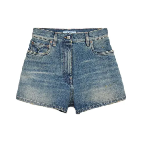 PRADA FW25 Джинсовые шорты Женские Морской синий