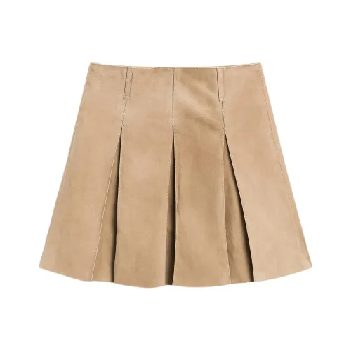 Massimo Dutti Кожаные короткие юбки Женские Коричневый