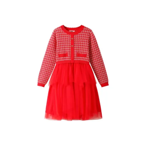 Annil Новогоднее красное платье для школьного возраста