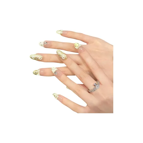 XIAMEIYU Сырная пена Сладкий и липкий Milk HOO Французский бант False Nail Овал Золотой Jump Цвет Coquette 18mm