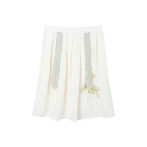 BOBDOG HOUSE Однотонный Растительный Цветочный Принт Умеренный Юбка Детская Бежевый Абрикос