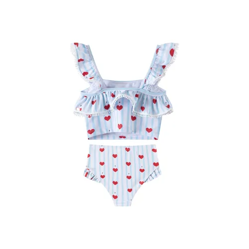 FrogPrince Детский купальник двухкомпонентный комплект синий в полоску с сердцем для детей 3-7 лет