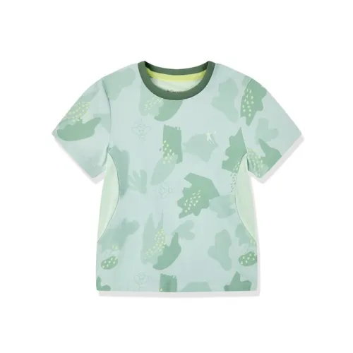 QIAODAN T-рубашка SS25 Лунный белый синий с принтом по всей поверхности для детей в возрасте 3-7 лет