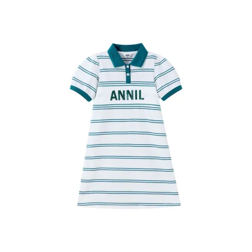 Annil Платье Белый Зеленый Полосы Подростки