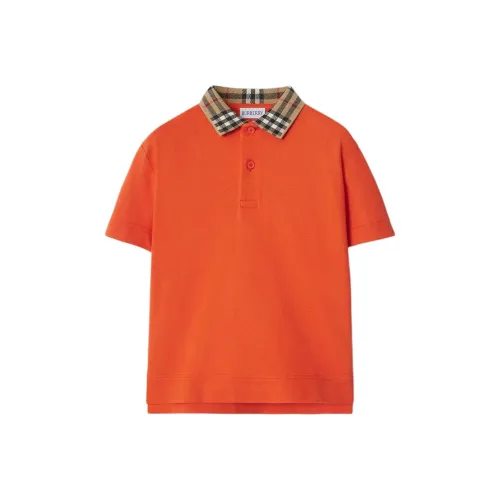 Burberry FW24 Полосатый Пуговица Пуловер Короткий Рукав Апельсин Детский